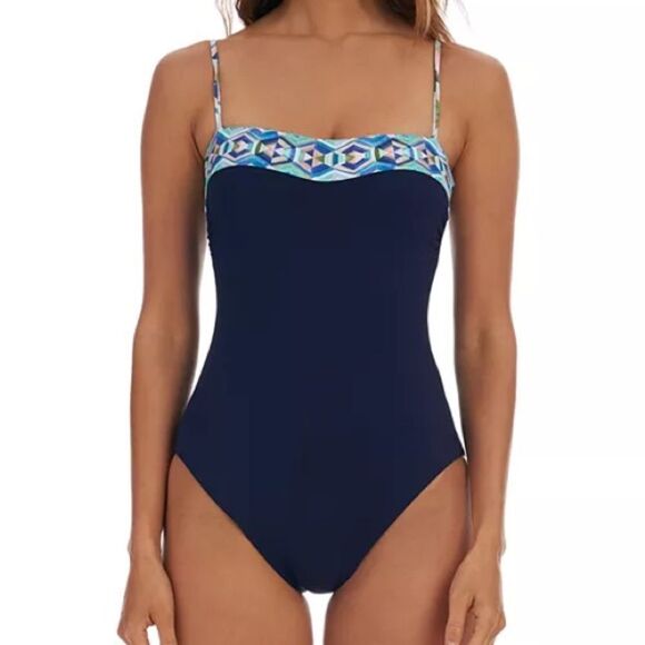 La Blanca Navy Blue Reversible Riviera Bandeau One Piece Swimsuit - Picture 2 of 12